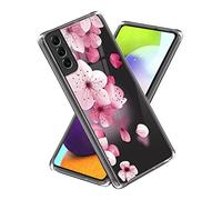 WQCSH Compatible with Samsung Galaxy S23 Ultra Case Ultra Thin Anti Shockproof TPU Silicone Painted Pattern Scratch Resistant Cover+1PCS Screen Protector-Peach Blossom