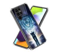 WQCSH Compatible with Samsung Galaxy S23 Ultra Case Ultra Thin Anti Shockproof TPU Silicone Painted Pattern Scratch Resistant Cover+1PCS Screen Protector-Lion Tiger