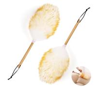 WQEDVN 2PCS Feather Dusters for Cleaning, Duster on a Stick, Lambswool Dusters, Washable, Bamboo Wood Handle, White, For Office Home Window Blinds Computer Screens Bookshelves