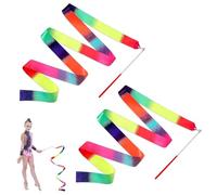 WQEDVN 2PCS Gymnastics Ribbon for Kids, Dance Ribbons for Children, Rainbow Dancer Ribbon Wand, Rhythmic Gymnastics Ribbon, For Artistic Dancing, Talent Shows, Outdoor Play (78.7 Inch)