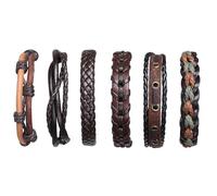 WQEDVN 6 Pcs mens leather bracelet, leather bracelet man, mens wrist bracelets, for Men Women(Brown)