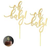 WQEDVN Oh Baby 2 Pack Gold Cake Toppers, Acrylic, For Baby Showers, Birthdays, Weddings & Valentine's Day
