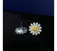 WQHPLMD 100% Created Moissanite Citrine Gemstone Flower Ear Stud Earrings White Color Fine