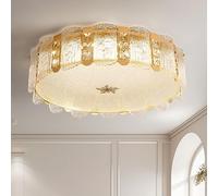 WQHPLMD 20 INCH Drum Semi Flush Mount Ceiling Light Gold Glass Girl Bedroom Ceiling Lamp Crystal Lighting Fixture Vintage Round LED Dimmable Light for Kitchen Living Room Foyer Dining Room