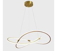 WQHPLMD 23.6" 2 Ring Linear Chandelier Dining Room 6000K Cold White LED Mid Century Pendant Light Kitchen Island Round Ceiling Chandelier Gold Hanging Lamp for Living Room Bedroom Foyer