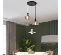 WQHPLMD 3 Light Cluster Pendant Lights for Stairwell Round Vintage Farmhouse Ceiling Hanging Lamp Black Smoke Gray Blown Glass Industrial Chandelier Over Dining Table Kitchen Island Bedroom