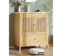 WQHPLMD 30’’ Bathroom Vanity with Ceramic Sink Combo, Undermount Vanity Sink Cabinet with 2 Doors & 1 Drawer, Natural Freestanding Bathroom Storage Cabinet