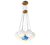 WQHPLMD 7 Light Milk White Bubble Cluster Chandelier For Dining Room 3D Moon Earth Planets Pendant Light Nordic Mid Century Ceiling Hanging Lamp For Bedroom Living Room Foyer Farmhouse