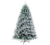 WQHPLMD 7FT Pre-Lit Snow Flocked Christmas Tree, Artificial Hinged Pine Tree with Foldable Stand PVC Leaves, Traditional Indoor Decoration for Festival Party Holiday,M