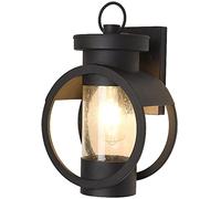 WQHPLMD Black Matte Finish E27 Socket With Seed Glass 13.7inch High Waterproof Sconce Antique Farmhouse Lantern Rustic Outdoor Wall Light For Porch Patio Deck Garage Front Door Lamp