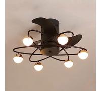 WQHPLMD Ceiling Fan Light Remote Control Dimmable LED Lamp for Bedroom Office Gold Black Industrial Caged Ceiling Fan with Light Flush Mount, 6 Speed, White Fan Light for Living Room Kitchen