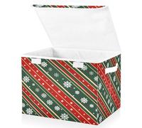 WQHPLMD Christmas Baskets Collapsible Storage Bins with Lids, Green Red White Snowflake Tile Pattern Storage Boxes Clothes Baskets for Organizing