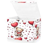 WQHPLMD Christmas Baskets Collapsible Storage Bins with Lids, Love Bear Heart Balloon Storage Boxes Clothes Baskets for Organizing