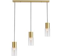 WQHPLMD Copper Long Bar Pendant Light Gold Clear Glass Hanging Light Ceiling Vintage Adjustable Linear Chandeliers 3 Light Dining Table Chandelier for Kitchen Bedroom Hallway