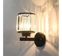 WQHPLMD Crystal Wall Sconces Fixture Nordic Wrought Iron Single Matte Black Finish With Clear Glass Prisms For Dining Room Bedroom Bedside Living Room Hallway Decor Lighting E14