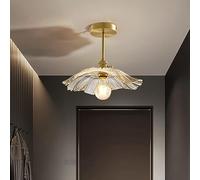 WQHPLMD Decoration Home Brass Ceiling Fixture With Clear Ribbed Glass Flower Close To Ceiling Light Vintage Nordic Gold Ceiling Lamp Small Hallway Lighting For Corridor Porch Kitchen Cloakroom