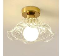 WQHPLMD Decoration Home Brass Ceiling Fixture with Clear Ribbed Glass Flower Close to Ceiling Light Vintage Nordic Gold Ceiling Lamp Small Hallway Lighting for Corridor Porch Kitchen Cloakroom