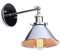WQHPLMD European Wall Light Industrial Chrome Plating With Metal Cone Shade Adjustable Retro Wall Sconce Swing Arm Hard Wired E27 For Study Room Corridor Garage