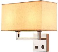 WQHPLMD Fabric Lampshade Metal s Nordic USB Wall Sconce Light with Push Switch, Geometric Wall Sconces, Indoor Living Room Bedroom Bedside Study Wall Lights