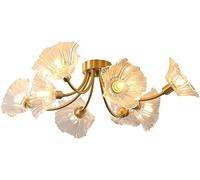 WQHPLMD Flower Flush Mount Chandelier Round Clear Glass and Brass Lights Vintage Gold Dining Ceiling Light for Bedroom Kitchen Island Porch Entry Laundry Room