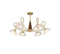 WQHPLMD Flower Semi Flush Mount Ceiling Light For Bedroom 6/8 Lights Glass Ceiling Chandelier Gold Farmhouse Wood Village Rustic Brass Hanging Pendant Light For Living Room Dining Room Kitchen