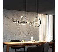 WQHPLMD G9+LED Linear Glass Bubble Pendant Light Nordic Style Ceiling Lamp for Kitchen Island, Dining Room & Bedroom - 7 Lights Clear Glass Earth Lampshade