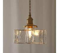 WQHPLMD Gold Hammered Glass Pendant Light Vintage Farmhouse Hanging Light Ceiling Square Bottle Shape Clear Glass Lighting Fixture for Kitchen Island Dining Room Bedside, E27 Suspended Lamps