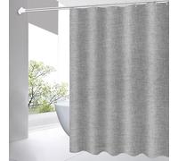 WQHPLMD Gray Curtain Grommets, Polyester Shower Curtains for Bathroom with Hooks Linen Look Grey, 32x72 inch