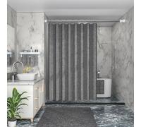 WQHPLMD Gray Grommets, Polyester Bathtub Shower Curtain with Hooks Solid Grey Linen Look, 32x78 inch