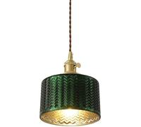 WQHPLMD Green Pendant Lights Kitchen Island Art Glass Vintage Copper Hanging Pendant Light Industrial Ceiling Adjustable Suspension Light For Bedroom Dining Room Restaurant Cafe Bar Loft Club
