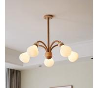 WQHPLMD Hemp Rope Rustic Hanging Pendant Light Farmhouse Wood Ceiling Pendant Lamp American Village Milk Glass Chandelier Light Sputnik Lamp for Living Room Bedroom Dining Room Kitchen