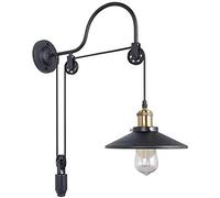 WQHPLMD Industrial Vintage Light Gooseneck Pulley Wall Light s Wall Sconce Industrial Wall Lantern Adjustable Pulley Wheel Wall Mounted Lamp E27 Socket Living Room Fixture 1 Light-Black
