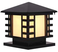 WQHPLMD IP65 Waterproof Black Finish Outdoor Column Lamp Rustproof Japanese-Style Stainless Steel Garden/Patio/Lawn Post Lamp Fixture Square Frosted Glass Lantern Exterior Pedestal/Column Light