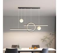 WQHPLMD LED Black Metal Linear Pendant Light Kitchen Island Long Strip Hanging Lamp 100W Remote Control Dimmable Chandelier with Moon Planet Milk White for Dinning Room Bar Restaurant