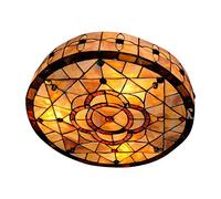 WQHPLMD machine glass flush mount ceiling light 12" wide blue flower pattern led ceiling lamp with yellow beads hand-made art deco chandelier for bedroom, living room, hotel - 12"