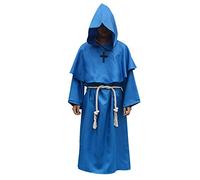 WQHPLMD Masquerade Halloween Cosplay Cloak Men's Monk Druid Cosplay Costume Medieval Hooded Monk Renaissance Friar Priest Robe,Blue,M