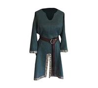 WQHPLMD Masquerade Mens Medieval Costume Loose Tunic V Neck Long Sleeve Tops Vintage Stitching Color Shirt Robe Adult Solid Color Cloak Hooded Lace-Up Cape Halloween Cosplay Costume,Green a,M