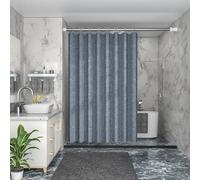 WQHPLMD Polyester Shower Curtains for Bathroom with Hooks Solid Blue Linen Look, 32x78 inch