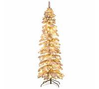 WQHPLMD Prelit Snow Flocked Pencil Slim Christmas Tree with Color Changing LED Lights And Metal Stand, Artificial Christmas Tree, Holiday Xmas Tree for Home, Office, Party Decoration,7ft