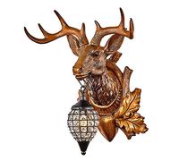 WQHPLMD Retro Deer Horn Crystal Wall Light Creative American Style Deer Head Wall Sconce for Bedroom Bathroom Hallway Entrance Wall Decor Home Wall Lamp
