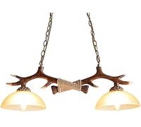 WQHPLMD Rustic Chandelier Pendant Light with Resin Deer Antler and Vintage Glass Shade - Height Adjustable