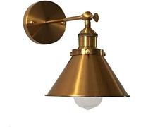 WQHPLMD Short Arm Rocker Wall Light Industrial Vintage Adjustable Wall Sconces Metal Cone Shade Brushed Brass Finish Wall Light Fixture Hardwired For Bedroom Living Room Restaurant Barn Warehouse
