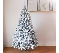 WQHPLMD Snow Flocked Christmas Tree, Hinged Pine Tree, Artificial PVC Needles/Solid Metal Stand, Xmas Full Tree for Indoor Outdoor, Home, Party, Holiday,8FT