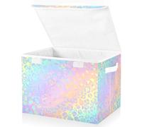 WQHPLMD Storage Baskets Collapsible Storage Bins with Lids, Rainbow Leopard Print Neon Storage Boxes Clothes Baskets for Organizing
