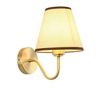 WQHPLMD Stunning Gold Bedside Wall Light with Fabric Lampshade E27 Socket and Copper Body - Classic Rustic Style