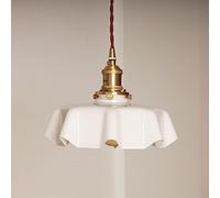 WQHPLMD Vintage Milk Glass Pendant Light Large White Hanging Kitchen Island Lamp Mid Century Antique Brass Ceiling Chandelier Nordic Gold Single Lighting for Bedroom Dining Room Foyer