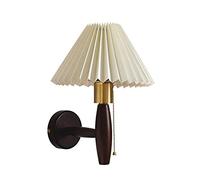 WQHPLMD Vintage Wall Lamp with Pull Chain and Wooden Shade Traditional Bedside Lighting Fixture