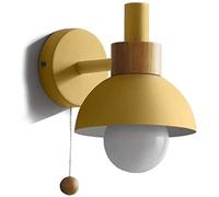 WQHPLMD Wall Light Iron Wood With Pull Cord Switch, E27 Round Wall Sconce, Bedside Lamps, Reading Lights, Bedroom Living Room Lighting Green