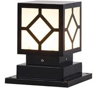 WQHPLMD Waterproof Post Lanterns Sand Textured Black Cast Aluminum Post Cap Lamp Japanese Yard Decorative Lighting Outdoor Pillar Lamp with Pier Mount Base Pool Deck with Acrylic Shade