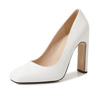 WQHPLMD Women's Heeled Sandals Square-Toe Pumps Patent Leather Shallow Mouth Chunky Heels Solid Color Professional Shoes Suitable for Night Banquet Etiquette Models Catwalk